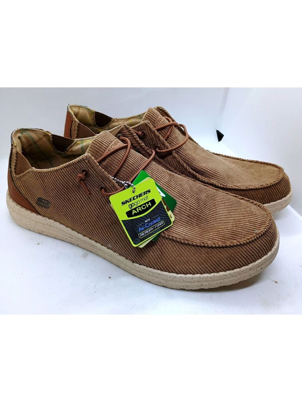 SKECHERS Men's Soft Canvas Slip-On Sneakers Brown Size 13 Memory Foam Comfort